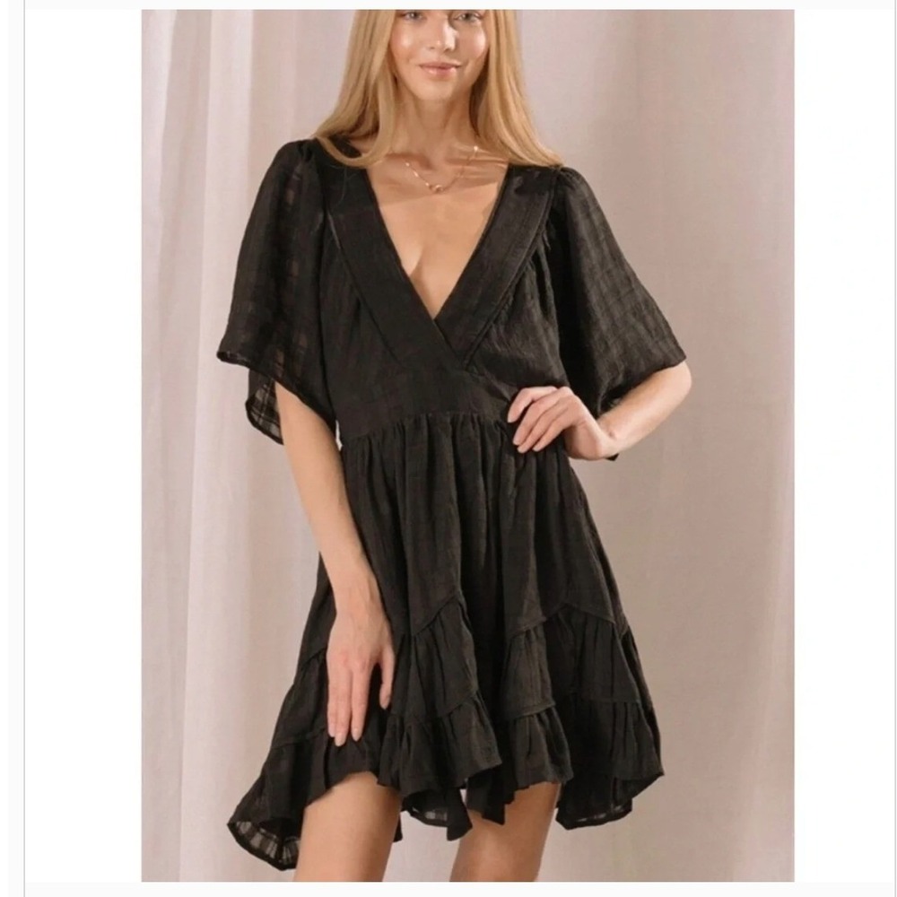 Storia Storia Faith in Myself Black Ruffle Tiered‎ Mini Dress SZ M Cowgirl Chic
